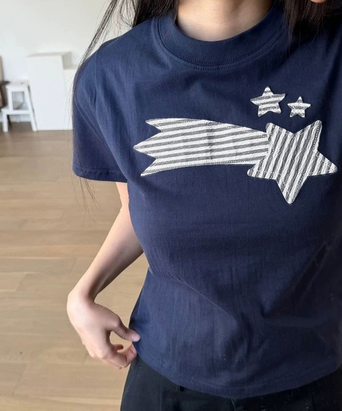 CERCA(チェルカ)の「HALEY PESCA/Shooting Star パッチワークTシャツ(Tシャツ/カットソー・レディース・ホワイト/ネイビー・SMALL/MEDIUM)」の4枚目の写真