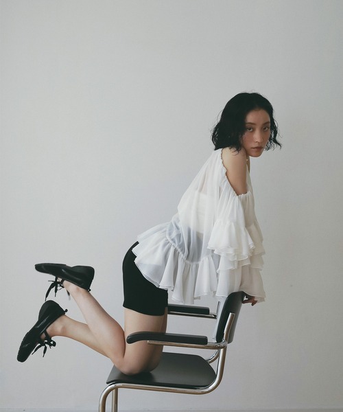 セール】ラッフルトップス フリル ブラウス 長袖 オフショルダー