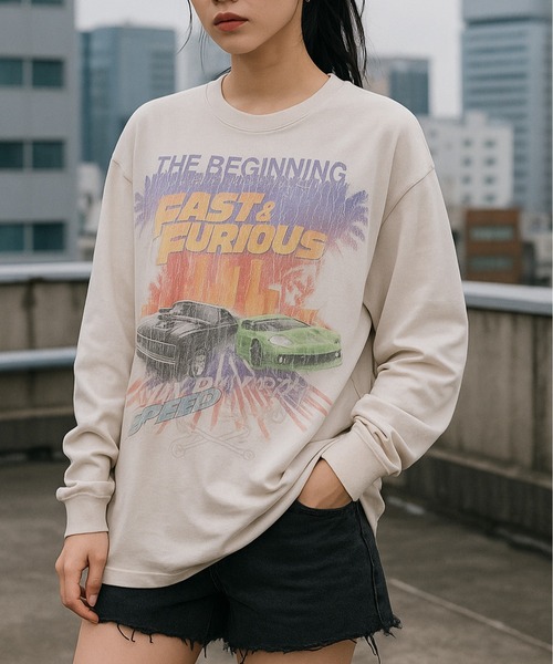 ALWAYS GOOD TIME（オルウェイズグッドタイム）の「【FAST＆FURIOUS/ワイルドスピード】ピグメント風プリントロンＴ（Tシャツ/カットソー・メンズ・アイボリー/スミクロ/ホワイト系その他/ブラック系その他・M/L/LL）」の10枚目の写真
