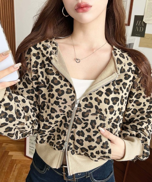 レア！美品！【Tornado Mart】ダブルジップパーカー/ レオパード柄 moment+ パーカー ダブルジップレオパードショートパーカー