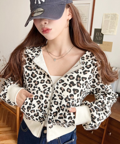 セール】ダブルジップレオパードショートパーカー(レオパードパーカー