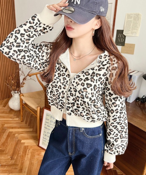 レア！美品！【Tornado Mart】ダブルジップパーカー/ レオパード柄 TORNADO MART∴ブロークンツィードプリントジップパーカ