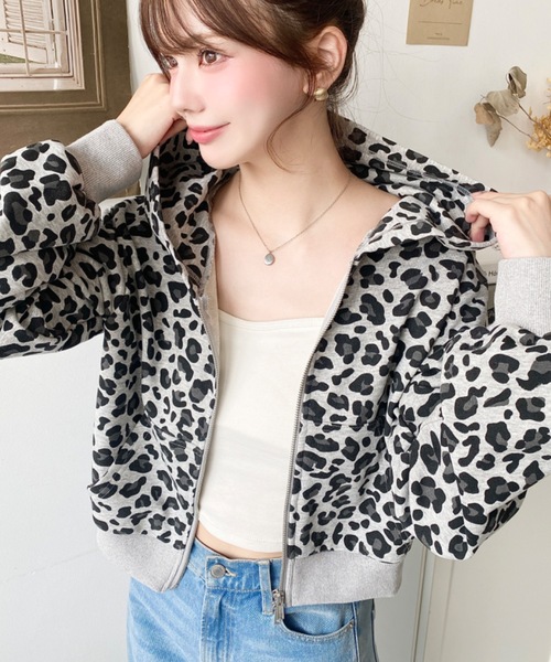 マカフィー レオパード ショートプルオーバー セール】ダブルジップレオパードショートパーカー(レオパードパーカー