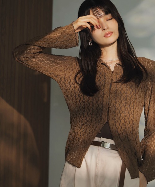 セール】レースポロ襟カーディガン（カーディガン/ボレロ）｜VIS（ビス