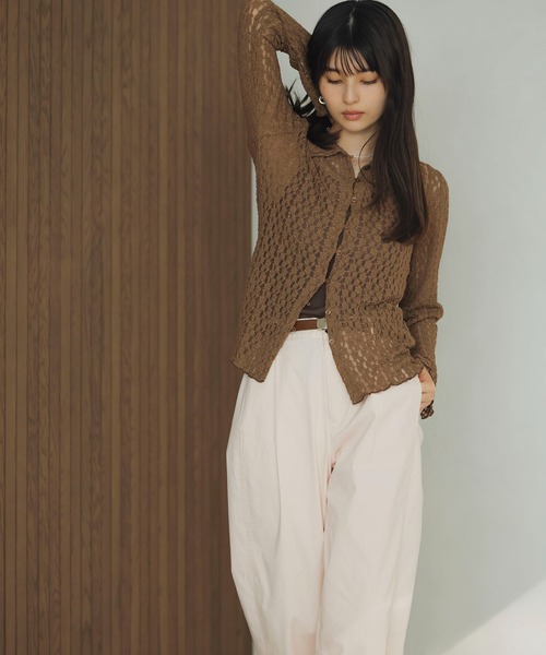 VIS（ビス）の「レースポロ襟カーディガン（カーディガン/ボレロ・レディース・ブラック/ブラウン系その他2/キナリ・FREE）」の4枚目の写真