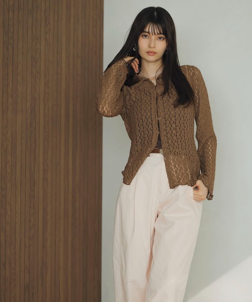 VIS（ビス）の「レースポロ襟カーディガン（カーディガン/ボレロ・レディース・ブラック/ブラウン系その他2/キナリ・FREE）」の9枚目の写真
