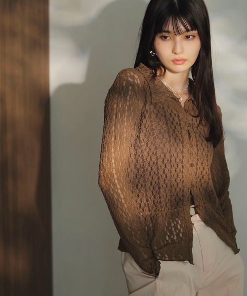 VIS（ビス）の「レースポロ襟カーディガン（カーディガン/ボレロ・レディース・ブラック/ブラウン系その他2/キナリ・FREE）」の8枚目の写真