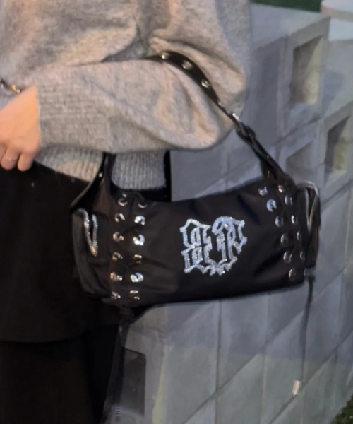 BLACKPURPLE(ブラックパープル)の「【日本未発売/WEB限定】BLACK PURPLE(ブラックパープル)/3WAY 軽量 ストーン コルセット ショルダー トート クロスバッグ/Glow Corset Bag(ショルダーバッグ・レディース・ブラック・FREE)」の3枚目の写真