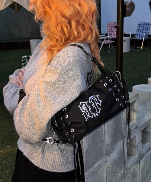 BLACKPURPLE(ブラックパープル)の「【日本未発売/WEB限定】BLACK PURPLE(ブラックパープル)/3WAY 軽量 ストーン コルセット ショルダー トート クロスバッグ/Glow Corset Bag(ショルダーバッグ・レディース・ブラック・FREE)」の5枚目の写真