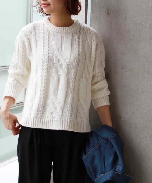 JOURNAL STANDARD(ジャーナルスタンダード)の「ビックケーブルプルオーバー#(ニット/セーター・レディース・カーキ/ホワイト/ベージュ・FREE)」の14枚目の写真