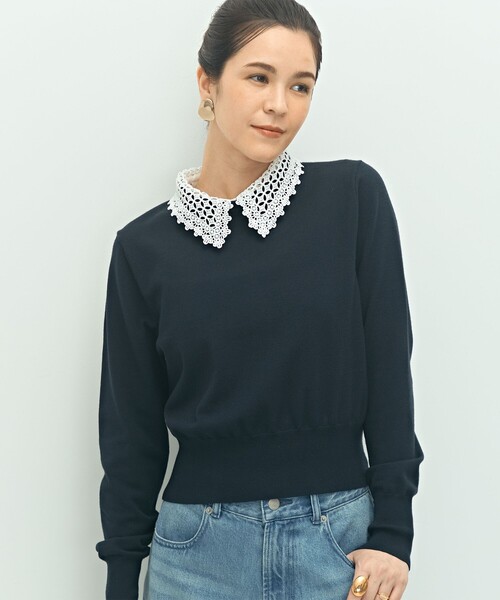 NOLLEY’S(ノーリーズ)の「《手洗い可能》襟レース2WAYプルオーバーニット(ニット/セーター・レディース・ブラック/チャコールグレー/ネイビー・38)」の1枚目の写真