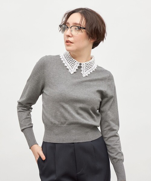 NOLLEY’S(ノーリーズ)の「《手洗い可能》襟レース2WAYプルオーバーニット(ニット/セーター・レディース・ブラック/チャコールグレー/ネイビー・38)」の3枚目の写真