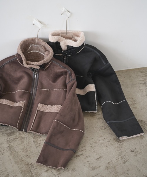 AIC.（エーアイシー）の「ムートンライクショートボアジャケット（ムートンコート・レディース・ブラウン/チャコールグレー/ブラック・FREE）」の4枚目の写真