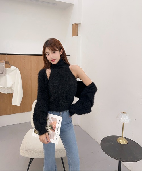 Jasmine Grandiflorum(ジャスミングランディフローラム)の「【Jasmine】シャギーニットハイネックベスト+カーディガン (AW)(アンサンブル・レディース・ホワイト/ブラック/ブルー/グレー・FREE)」の14枚目の写真