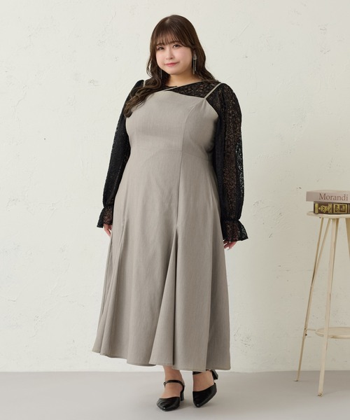 Louiosy(ルオシー)の「【Louiosy】【大きいサイズ】イレヘムマーメイドキャミワンピ(ワンピース・レディース・ダークブラウン/グレイッシュベージュ/ブルー系その他/ブラウン系その他/ブラック/グレー/ベージュ系その他/ブルー系その他2・4L/3L/X-LARGE)」の6枚目の写真