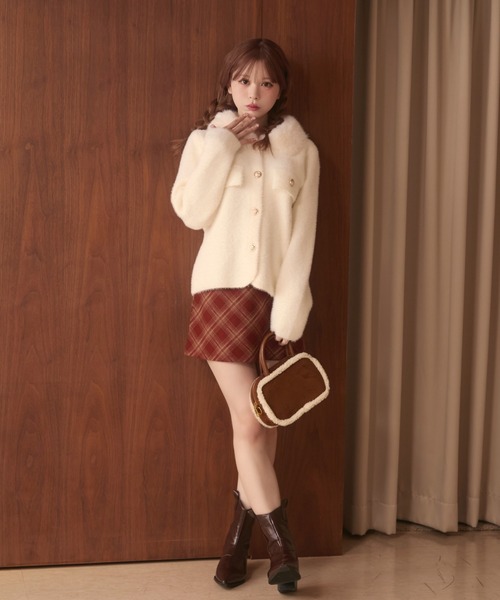 アンドレアアンドコー ツイードファージャケット ブラウン 美品