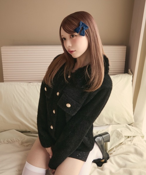 ^._.^ titty&co. フェイクファージャケット TITTY＆CO. ブルゾン アウター ビジュー付きファージャケット