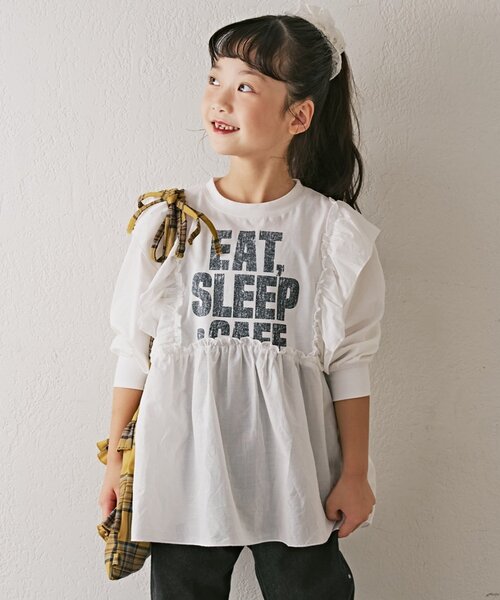 CIAOPANIC TYPY（チャオパニックティピー）の「【WEB限定】【KIDS】かすれロゴ切替チュニックワンピ（ワンピース・キッズ・チャコールグレー/ホワイト/グレー・150/130/110）」の4枚目の写真