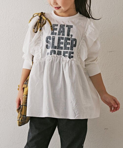 CIAOPANIC TYPY（チャオパニックティピー）の「【WEB限定】【KIDS】かすれロゴ切替チュニックワンピ（ワンピース・キッズ・チャコールグレー/ホワイト/グレー・150/130/110）」の5枚目の写真