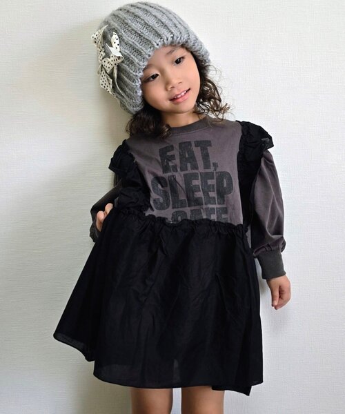 CIAOPANIC TYPY（チャオパニックティピー）の「【WEB限定】【KIDS】かすれロゴ切替チュニックワンピ（ワンピース・キッズ・チャコールグレー/ホワイト/グレー・150/130/110）」の6枚目の写真