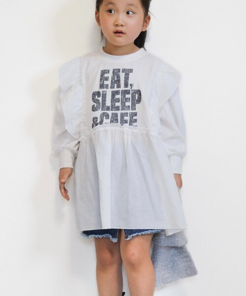 CIAOPANIC TYPY（チャオパニックティピー）の「【WEB限定】【KIDS】かすれロゴ切替チュニックワンピ（ワンピース・キッズ・チャコールグレー/ホワイト/グレー・150/130/110）」の7枚目の写真