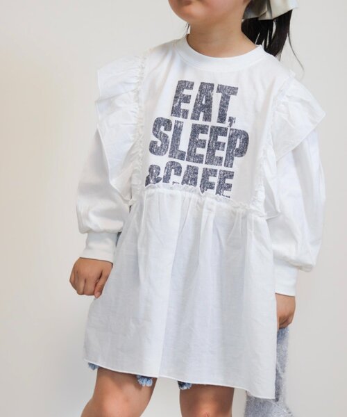 CIAOPANIC TYPY（チャオパニックティピー）の「【WEB限定】【KIDS】かすれロゴ切替チュニックワンピ（ワンピース・キッズ・チャコールグレー/ホワイト/グレー・150/130/110）」の8枚目の写真