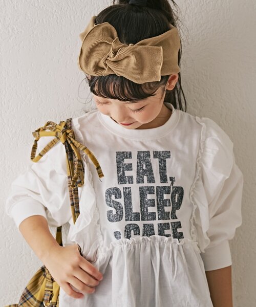 CIAOPANIC TYPY（チャオパニックティピー）の「【WEB限定】【KIDS】かすれロゴ切替チュニックワンピ（ワンピース・キッズ・チャコールグレー/ホワイト/グレー・150/130/110）」の9枚目の写真