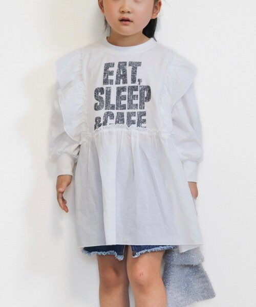 CIAOPANIC TYPY（チャオパニックティピー）の「【WEB限定】【KIDS】かすれロゴ切替チュニックワンピ（ワンピース・キッズ・チャコールグレー/ホワイト/グレー・150/130/110）」の10枚目の写真