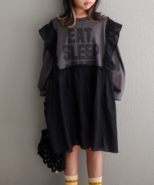 CIAOPANIC TYPY（チャオパニックティピー）の「【WEB限定】【KIDS】かすれロゴ切替チュニックワンピ（ワンピース・キッズ・チャコールグレー/ホワイト/グレー・150/130/110）」の13枚目の写真