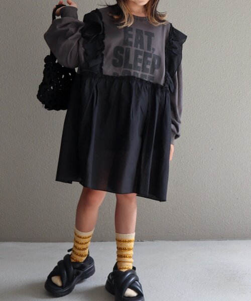 CIAOPANIC TYPY（チャオパニックティピー）の「【WEB限定】【KIDS】かすれロゴ切替チュニックワンピ（ワンピース・キッズ・チャコールグレー/ホワイト/グレー・150/130/110）」の14枚目の写真