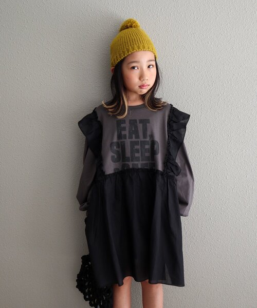 CIAOPANIC TYPY（チャオパニックティピー）の「【WEB限定】【KIDS】かすれロゴ切替チュニックワンピ（ワンピース・キッズ・チャコールグレー/ホワイト/グレー・150/130/110）」の15枚目の写真