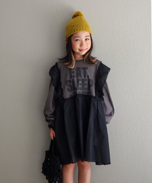 CIAOPANIC TYPY（チャオパニックティピー）の「【WEB限定】【KIDS】かすれロゴ切替チュニックワンピ（ワンピース・キッズ・チャコールグレー/ホワイト/グレー・150/130/110）」の17枚目の写真