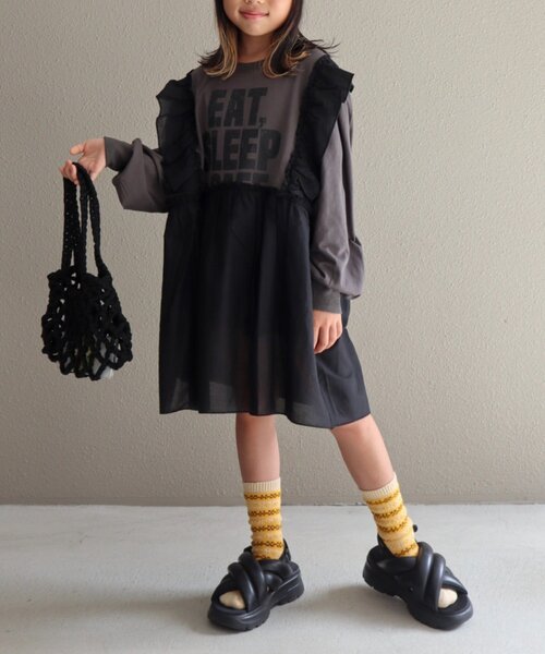 CIAOPANIC TYPY（チャオパニックティピー）の「【WEB限定】【KIDS】かすれロゴ切替チュニックワンピ（ワンピース・キッズ・チャコールグレー/ホワイト/グレー・150/130/110）」の18枚目の写真