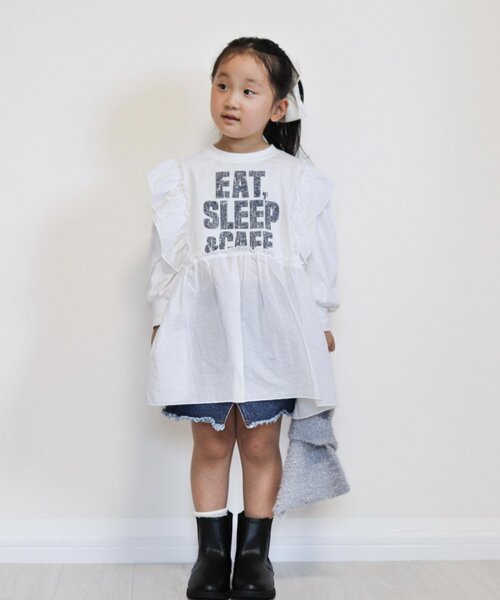 CIAOPANIC TYPY（チャオパニックティピー）の「【WEB限定】【KIDS】かすれロゴ切替チュニックワンピ（ワンピース・キッズ・チャコールグレー/ホワイト/グレー・150/130/110）」の19枚目の写真