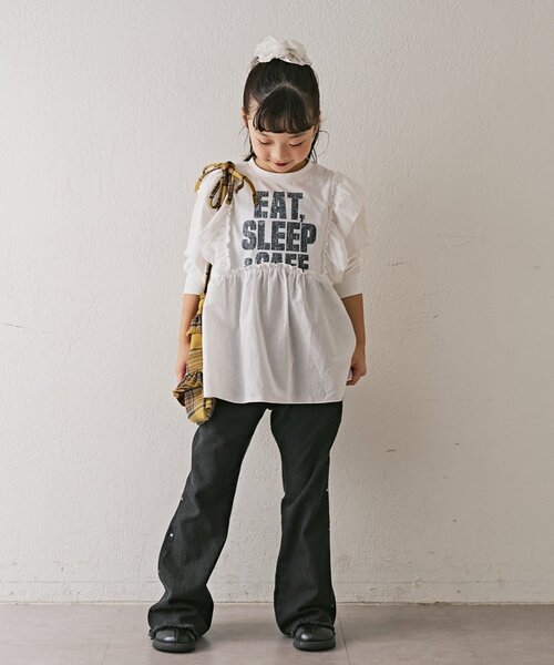 CIAOPANIC TYPY（チャオパニックティピー）の「【WEB限定】【KIDS】かすれロゴ切替チュニックワンピ（ワンピース・キッズ・チャコールグレー/ホワイト/グレー・150/130/110）」の20枚目の写真