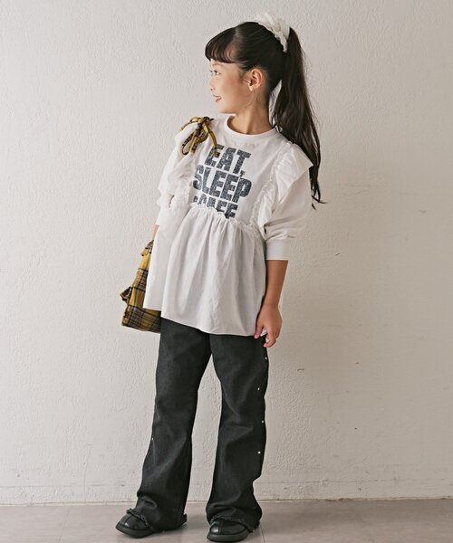 CIAOPANIC TYPY（チャオパニックティピー）の「【WEB限定】【KIDS】かすれロゴ切替チュニックワンピ（ワンピース・キッズ・チャコールグレー/ホワイト/グレー・150/130/110）」の21枚目の写真