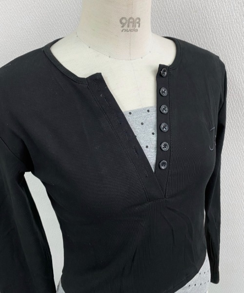 LADY LIKE(レディライク)の「ドットレイヤード風ドッキングカットトップス(Tシャツ/カットソー・レディース・ブラック・M)」の12枚目の写真