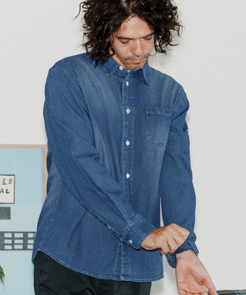 No Rain No Rainbow(ノーレインノーレインボー)の「ms6228-denim shirt デニムシャツ(NR25W-16)(シャツ/ブラウス・メンズ・ネイビー/ブルー・M/L/XL)」の4枚目の写真