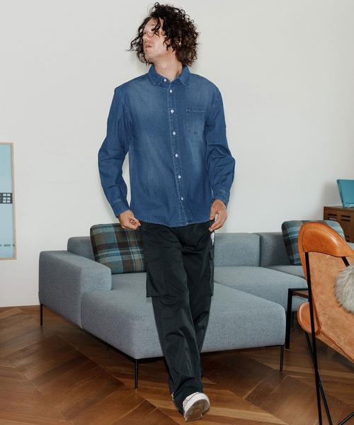 No Rain No Rainbow(ノーレインノーレインボー)の「ms6228-denim shirt デニムシャツ(NR25W-16)(シャツ/ブラウス・メンズ・ネイビー/ブルー・M/L/XL)」の5枚目の写真