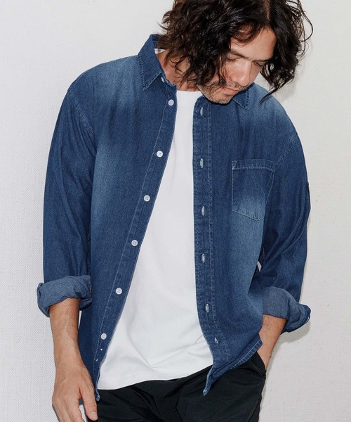 No Rain No Rainbow(ノーレインノーレインボー)の「ms6228-denim shirt デニムシャツ(NR25W-16)(シャツ/ブラウス・メンズ・ネイビー/ブルー・M/L/XL)」の8枚目の写真