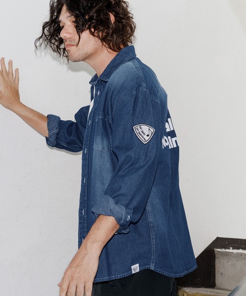 No Rain No Rainbow(ノーレインノーレインボー)の「ms6228-denim shirt デニムシャツ(NR25W-16)(シャツ/ブラウス・メンズ・ネイビー/ブルー・M/L/XL)」の9枚目の写真