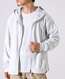 【レイヤードに最適】起毛ワッフル 裾ドロストジップパーカー