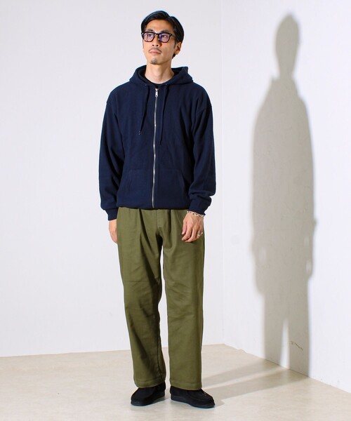 GLOSTER（グロスター）の「【レイヤードに最適】起毛ワッフル 裾ドロストジップパーカー（パーカー・メンズ・ネイビー/チャコールグレー/ヘザーグレー・M/L/XL）」の4枚目の写真