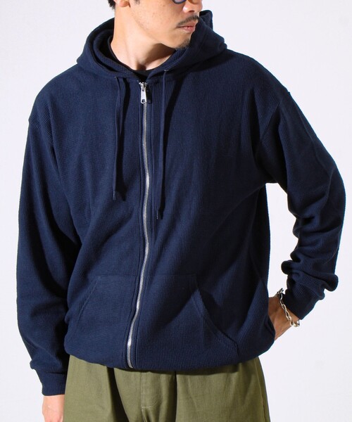 GLOSTER（グロスター）の「【レイヤードに最適】起毛ワッフル 裾ドロストジップパーカー（パーカー・メンズ・ネイビー/チャコールグレー/ヘザーグレー・M/L/XL）」の10枚目の写真