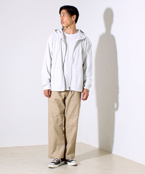 GLOSTER（グロスター）の「【レイヤードに最適】起毛ワッフル 裾ドロストジップパーカー（パーカー・メンズ・ネイビー/チャコールグレー/ヘザーグレー・M/L/XL）」の18枚目の写真