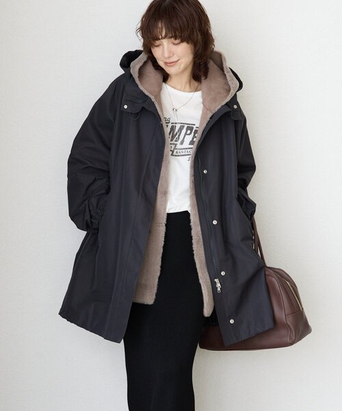 RIVE DROITE（リヴドロワ）の「【羽織るだけで様になる】ドルマンフーディコート（その他アウター・レディース・ブラック/キャメル/チャコールグレー・FREE）」の2枚目の写真