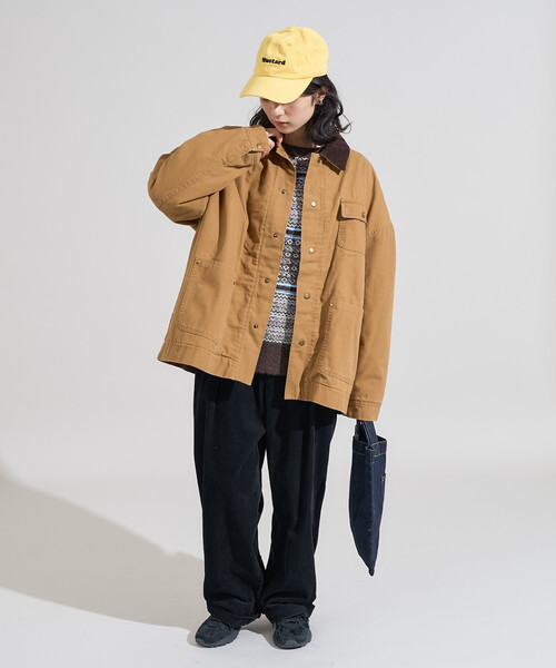 ブラウン コーデュロイ襟 カバーオール セール】襟コーデュロイ ダックジャケット（カバーオール