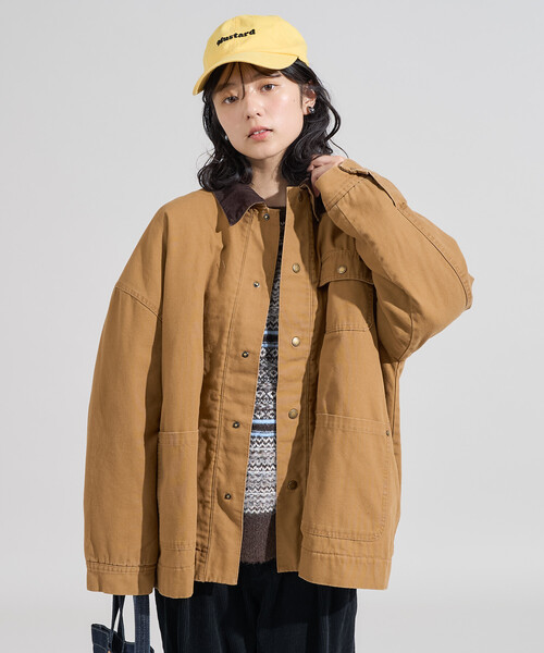 ROCKALL ブラウンコート コーデュロイ襟　フード付き！ BONLECILL（ボンルシール）の「2way襟コーデュロイ 中綿ダイヤ