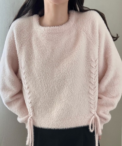 LAUIR(ラウアー)の「シャギーレースアップニットトップス(ニット/セーター・レディース・チャコール/ライトピンク/アイボリー・LARGE/MEDIUM)」の13枚目の写真