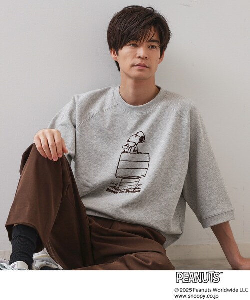PEANUTS（ピーナッツ）の「Peanuts スヌーピー 6分袖裏毛スウェット（Tシャツ/カットソー・メンズ・ダークブラウン/ボルドー/グレー・03/02/01）」の3枚目の写真